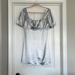 Silver Puffed Sleeve Dress